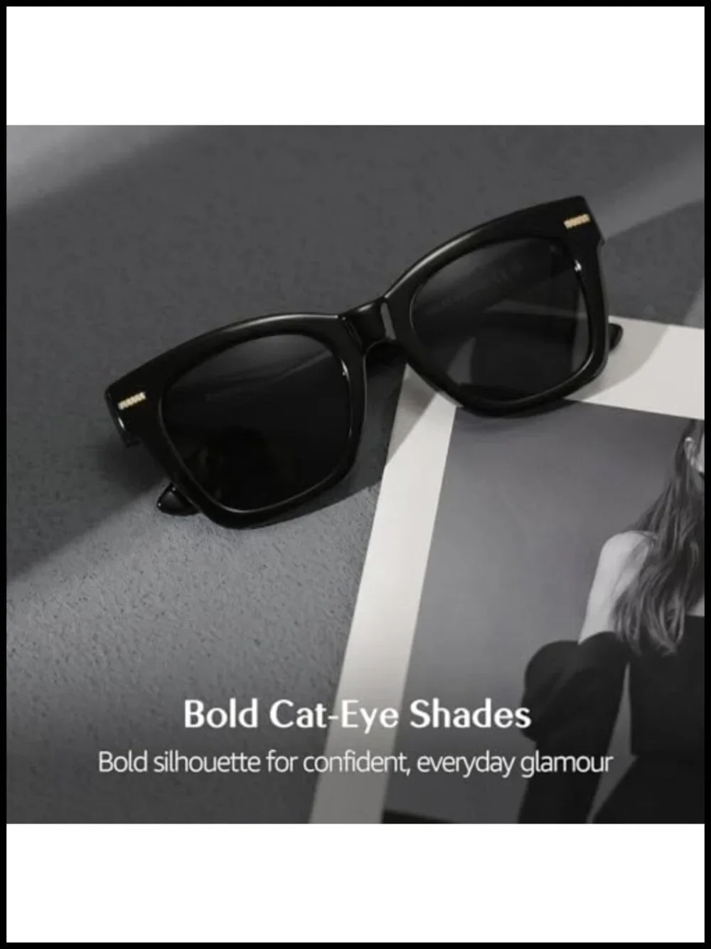 Retro Oversized Square Cat-Eye Polarized Sunglasses with Metal Accents